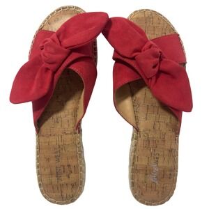 Nine West Bellah Red Bow Espadrille Cork Sandals Slides Summer Women's Size 9.5M